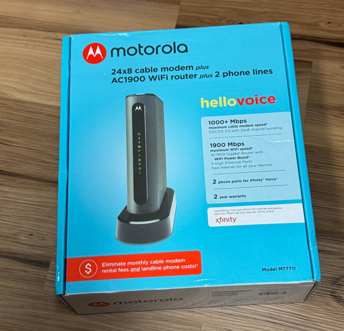 Motorola 24×8 MT7711 Cable Modem and AC1900 Dual Band Wi-Fi Router 2 Phone Lines