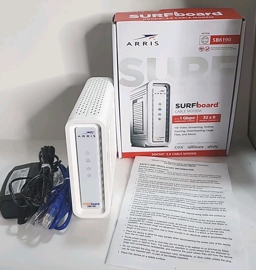 ARRIS SURFboard SB6190 DOCSIS 3.0 32 x 8 Gigabit Cable Modem White (BT3)