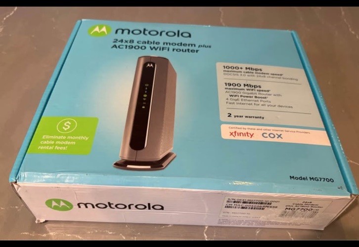 Motorola MG7700 Modem W/ AC1900 Dual Band 1000 Mbps Wi-Fi Gigabit Router