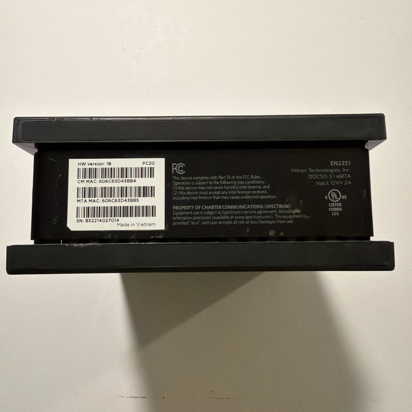 Spectrum Hitron Modem EN2251 DOCSIS 3.1 eMTA 2.5G