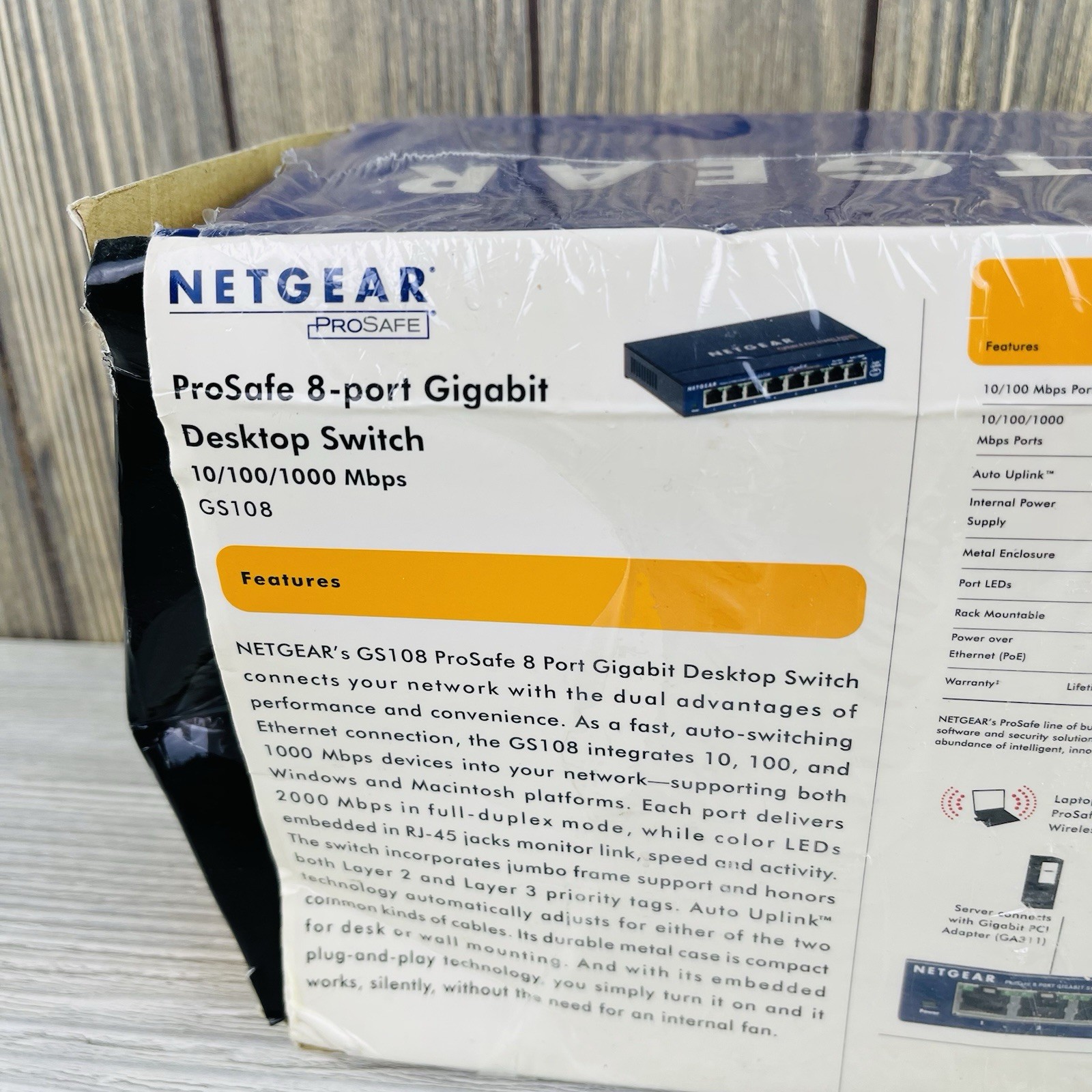Netgear Prosafe 8 Port Gigabit Switch GS108 10/100/1000 Mbps New Open Box