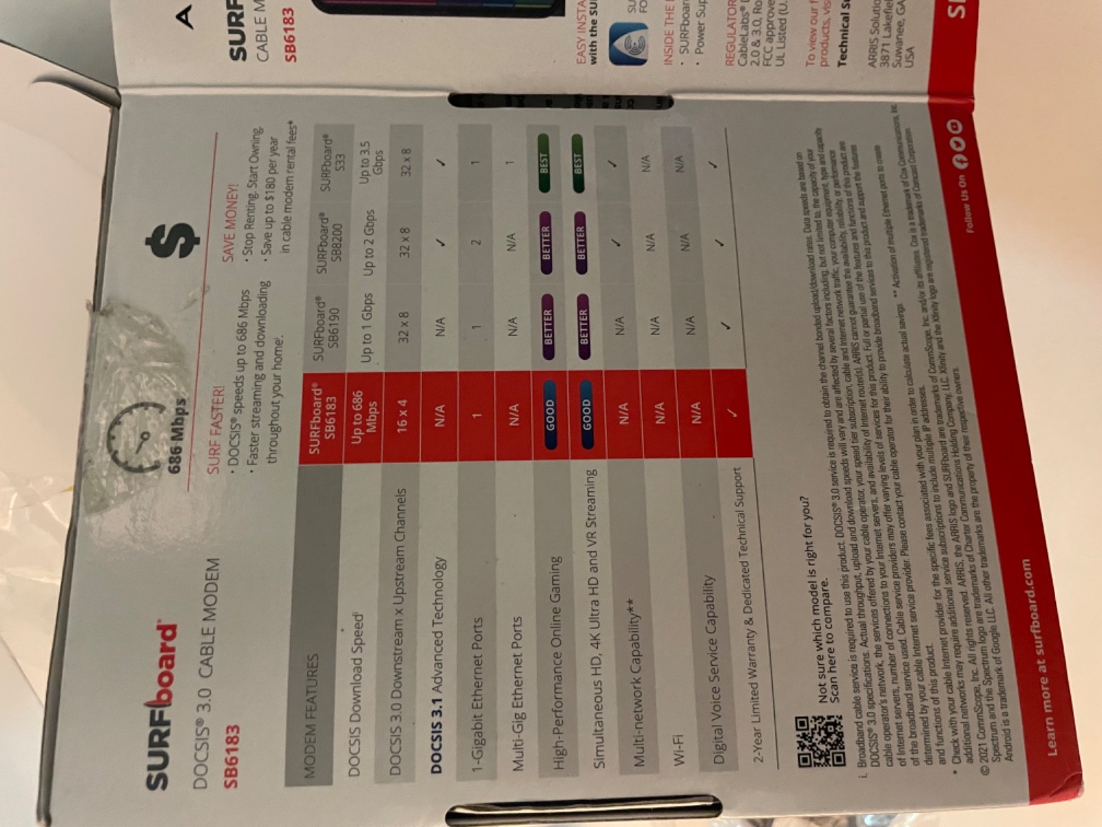 Arris Surfboard DOCSIS 3.0 Cable Modem SB6183