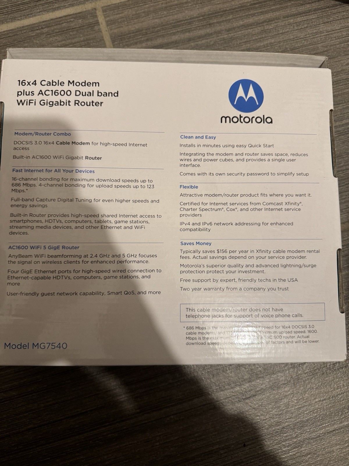 Motorola MG7540-10 16×4 Cable Modem – Black