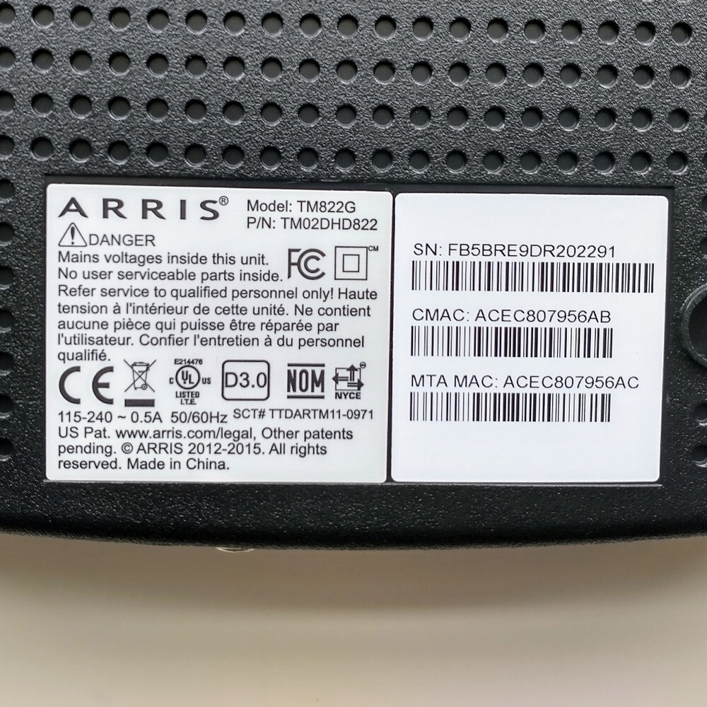 Arris TM822G Cable Modem Plus Voice/Telephone Over Cable Box – Battery Backup