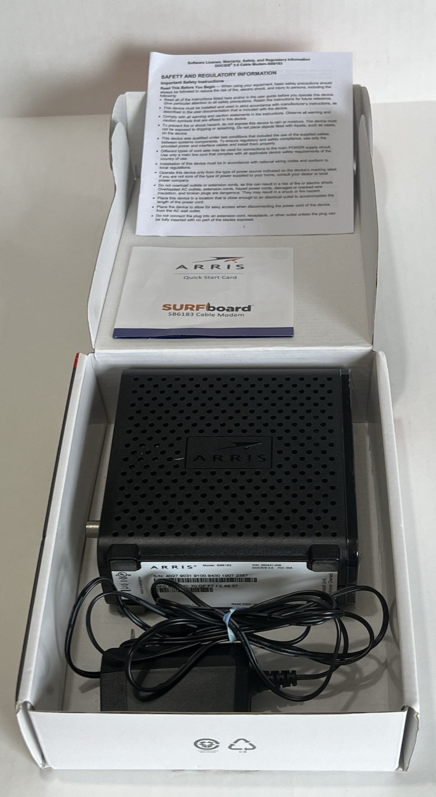 ARRIS Surfboard SB6183 DOCSIS 3.0 Cable Modem, 686 Mbps Max Fast Shipping