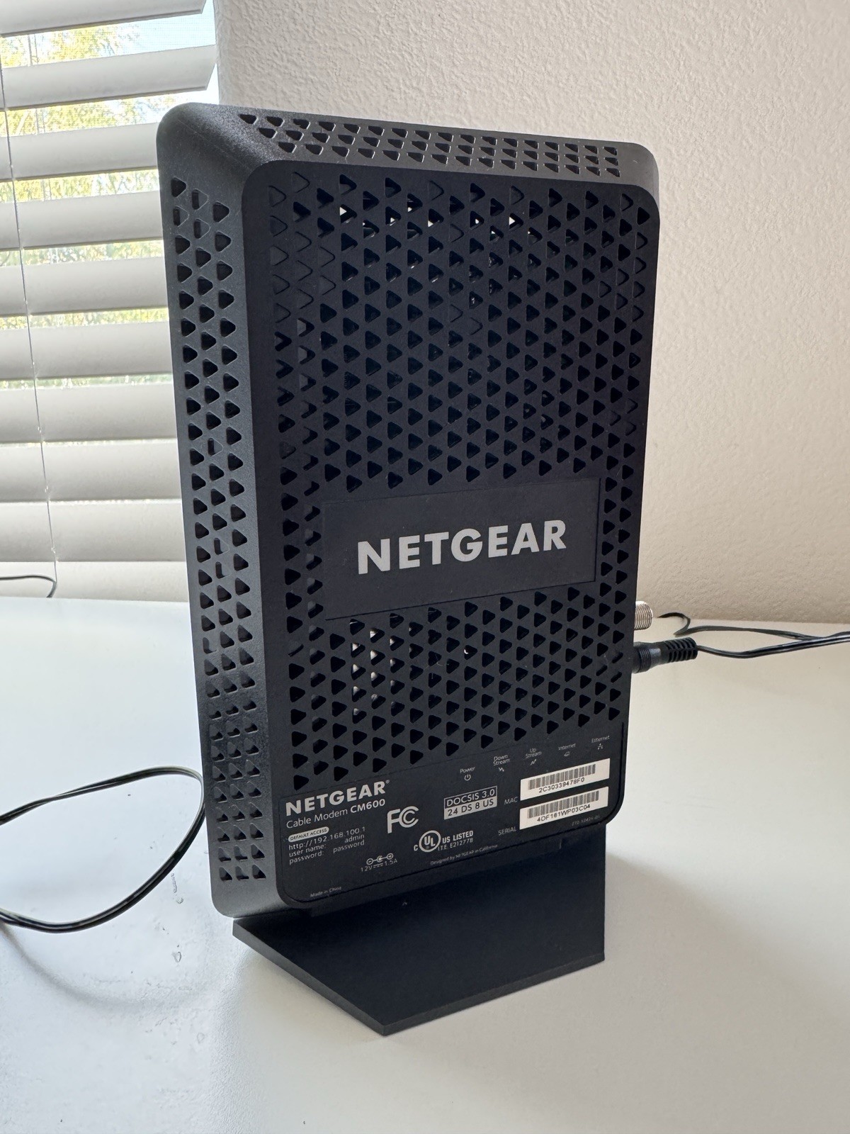 Netgear CM600 DOCSIS 3.0 Cable Modem 960 Mbps with Power Adapter