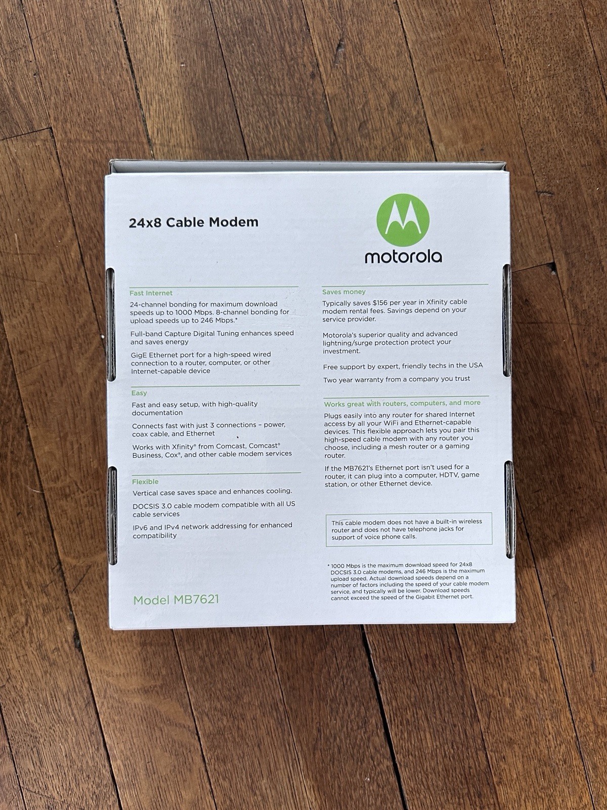 Motorola MB7621 DOCSIS 3.0 24×8 Cable Modem 1000+ Mbps RJ-45 Black