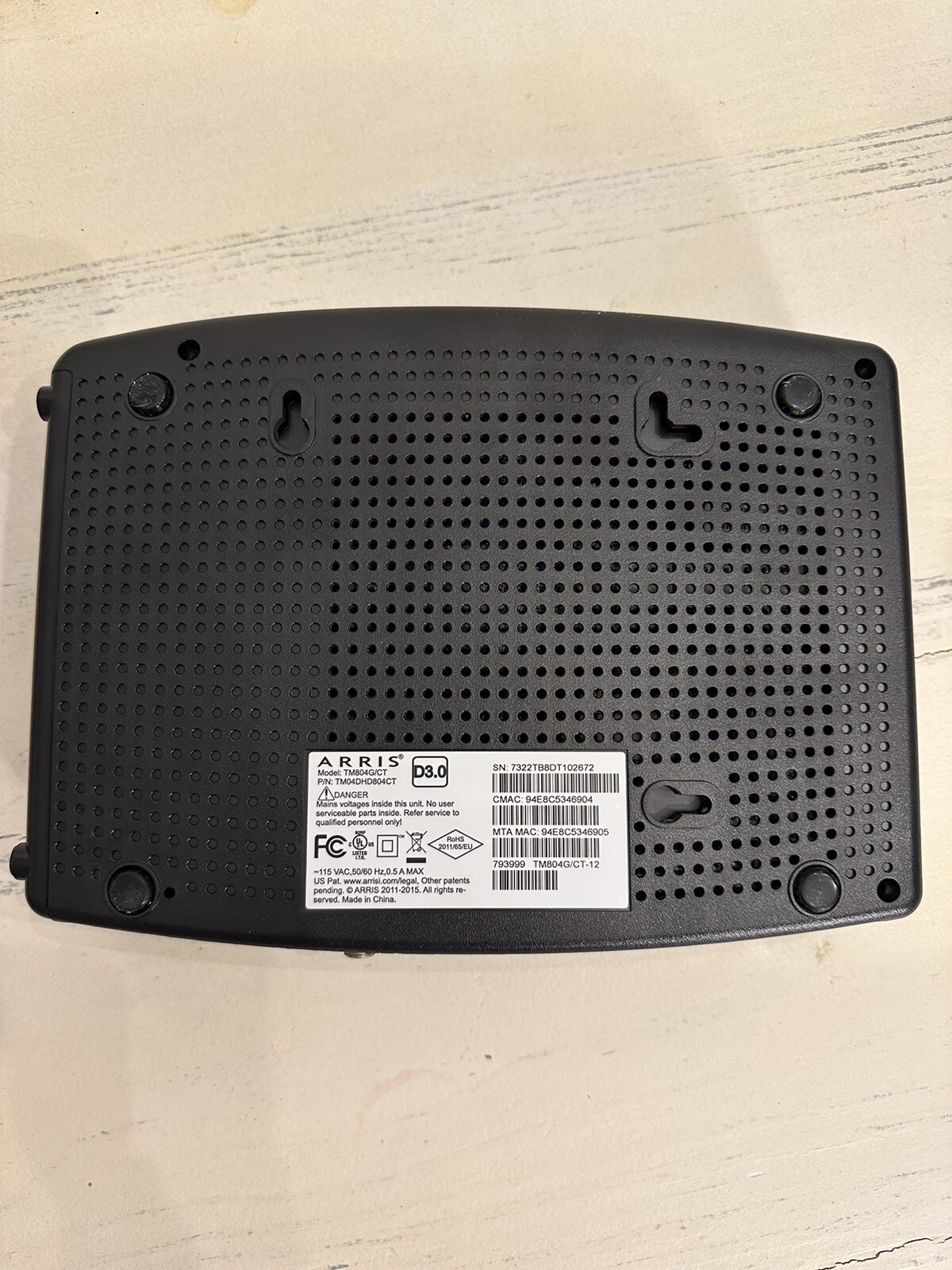 ARRIS Touchstone TM804G/TW-12 DOCSIS 3.0 Internet & Telephone Modem, w/ Cords