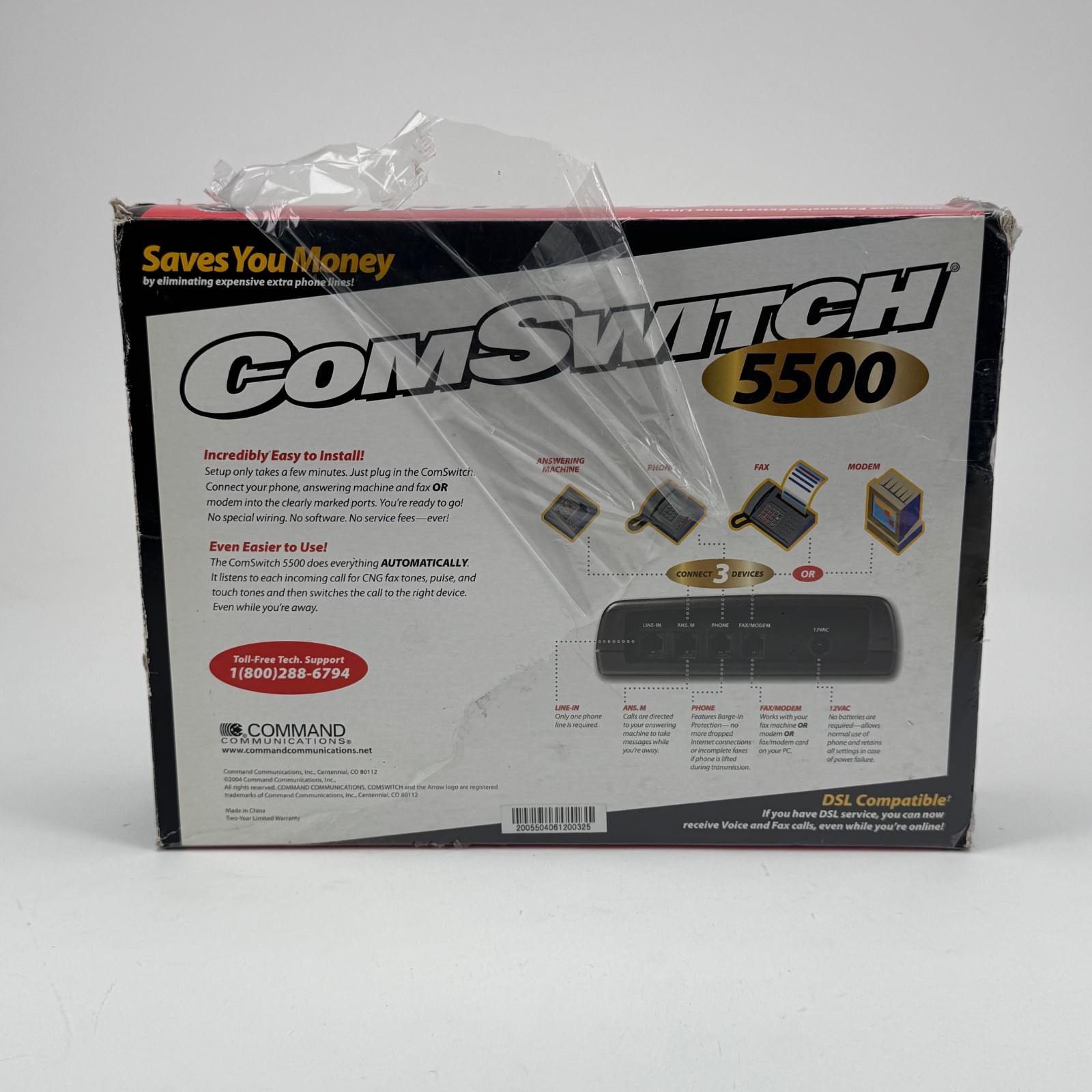ComSwitch 5500 Phone Line Sharing Switch DSL Fax Modem Router Box w Adapter