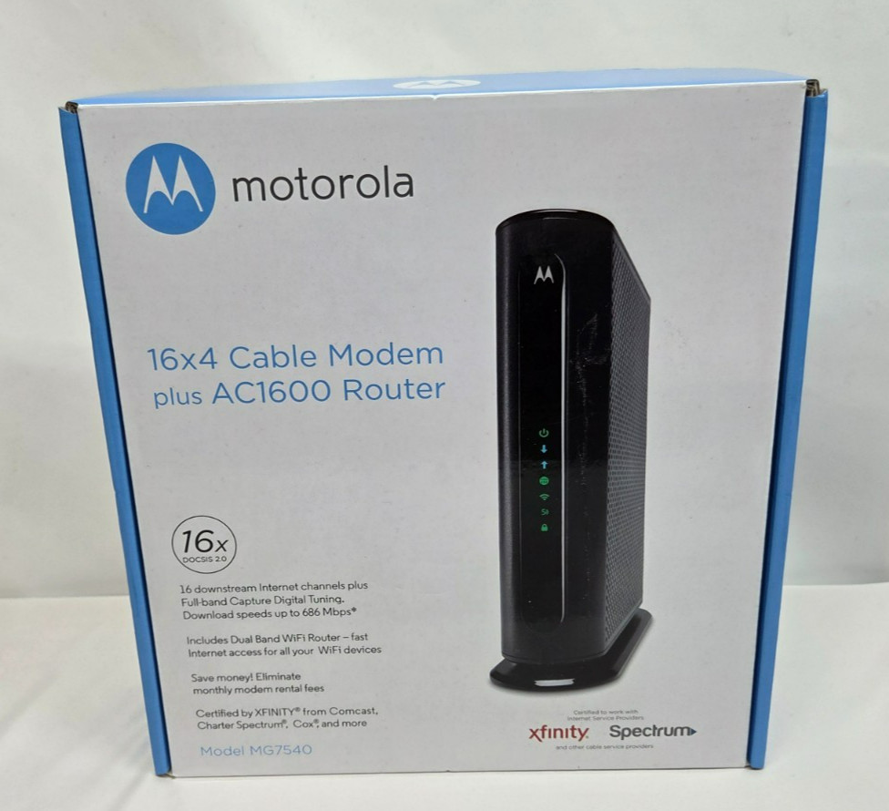 Motorola MG7540 Cable Modem Router Combo DOCSIS 3.0 16×4 AC1600 WiFi | In Box
