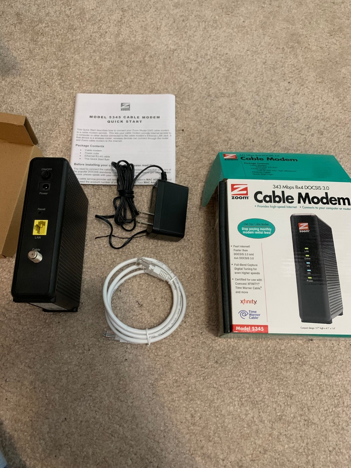 Zoom Cable Modem 343 MBPS Model 5345