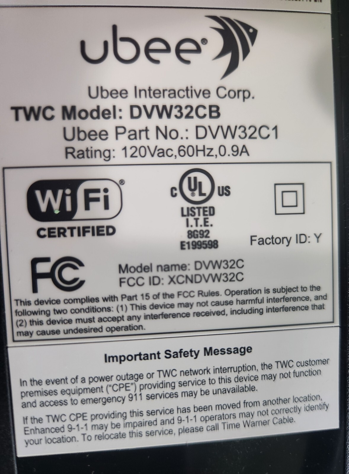 Ubee DVW32CB DVW32C1 Voice Gateway DOCSIS 3.0 Wireless Modem/Router, 2.4Ghz/5Ghz