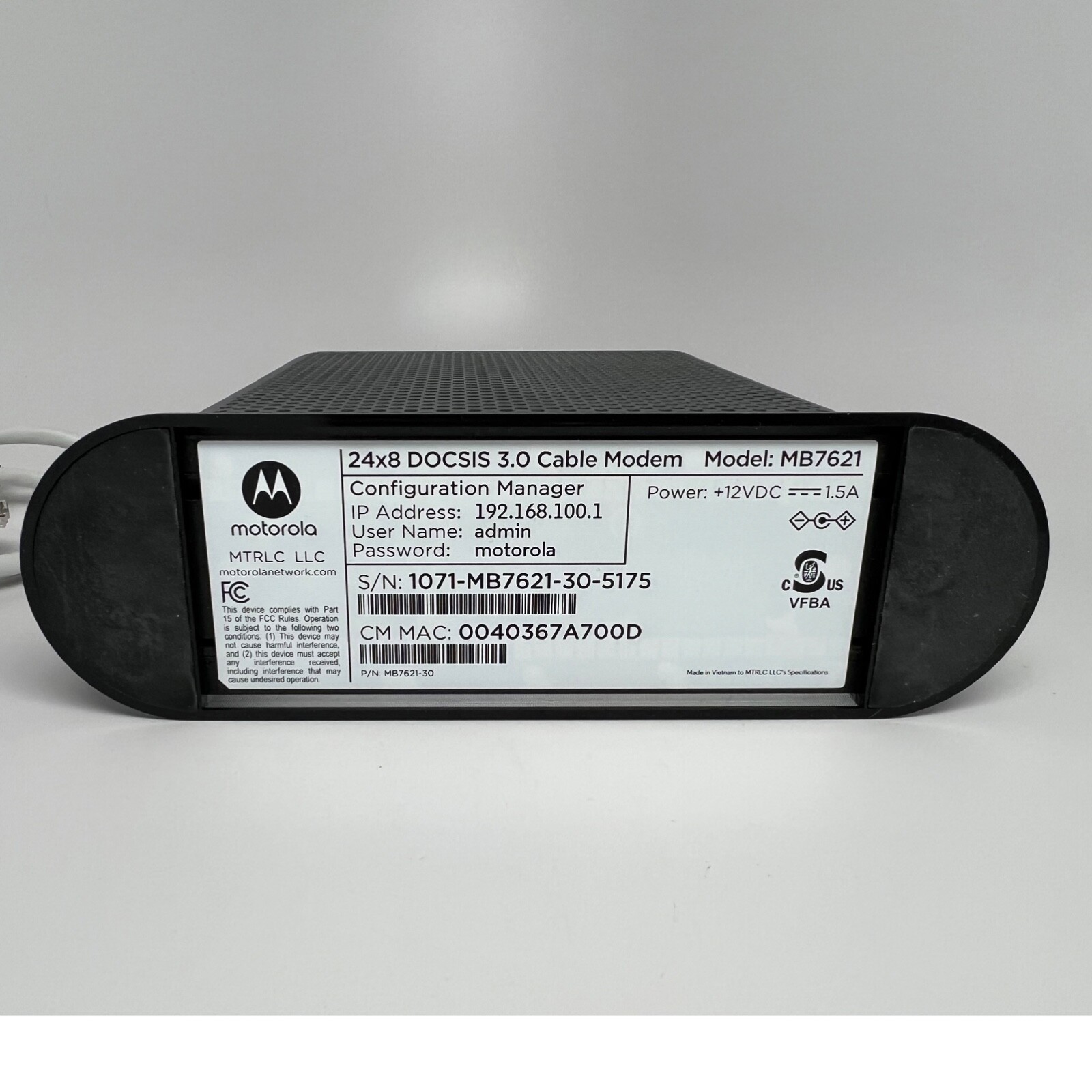 Motorola 24×8 Cable Modem Model MB7621 1000 Mbps Modem with Box