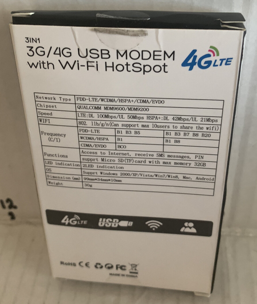 4G LTE Modem 3-in-1 3G/4G USB Modem with WiFi Hotspot
