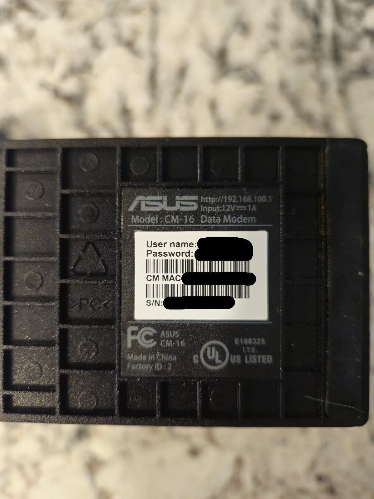 Asus CM-16 DOCSIS 3.0 Cable Modem Gigabit LAN 686Mbps w Power Cord & Ethernet