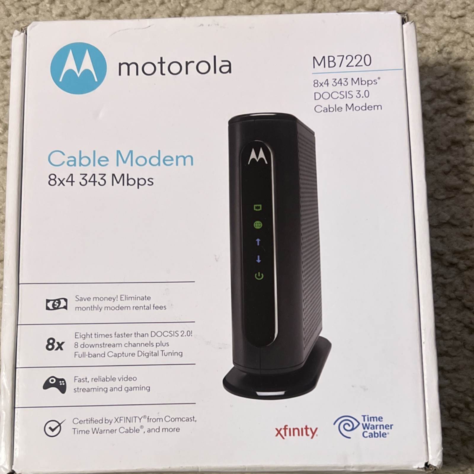 Motorola MB7220 DOCSIS 3.0 Cable Modem 343 Mbps Ethernet Black