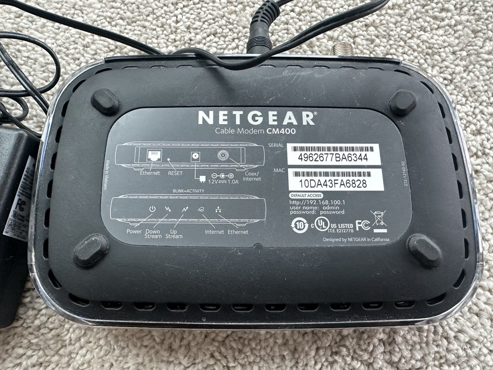 Netgear CM400 Cable Modem High-Speed DOCSIS 3.0 (CM400-100NAS) 340 Mbps