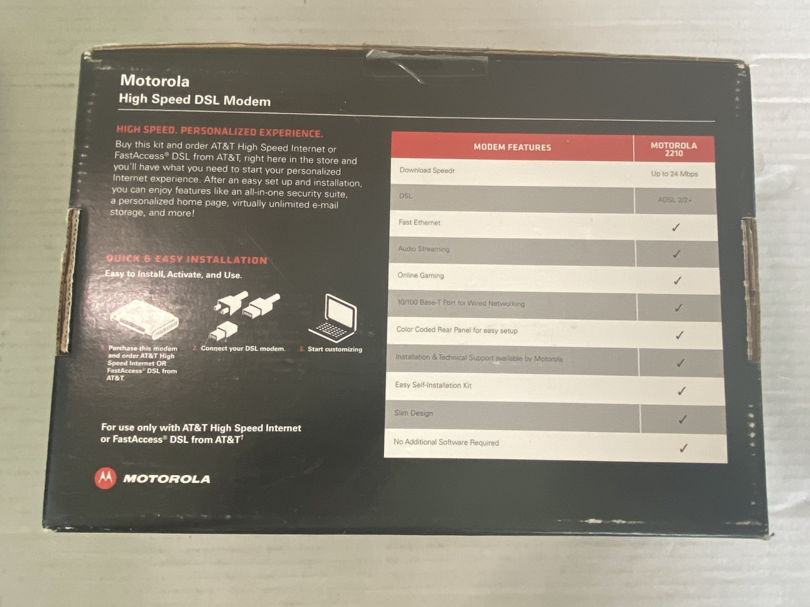 Motorola High Speed DSL Modem MSTATEA 2210-02-1022 AT&T w/ Accessories