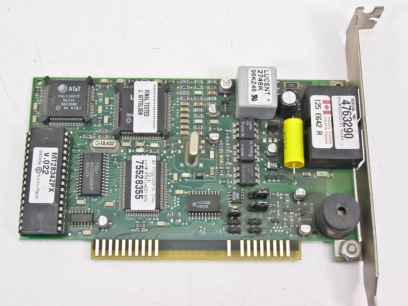 MultiTech MT2834ZPX 8-Bit ISA 33.6k Data/Fax Modem Card V.022