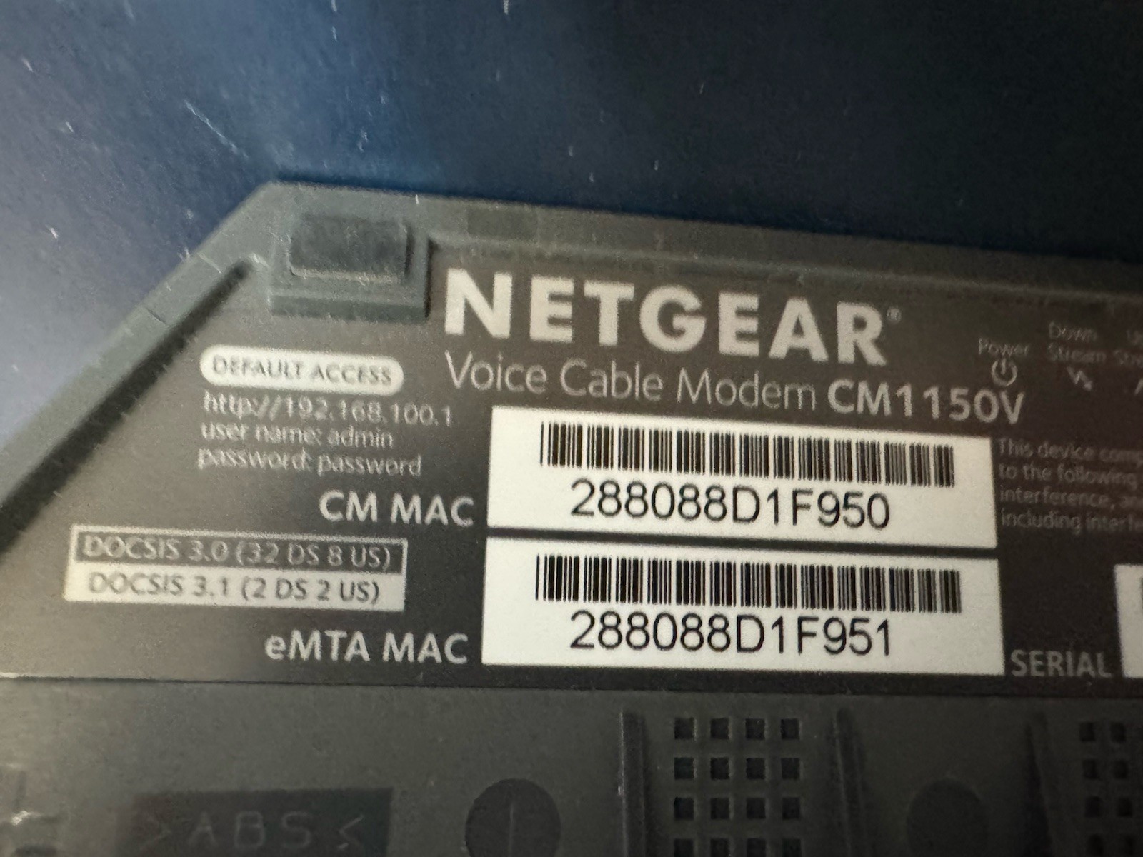 NETGEAR CM1150V Nighthawk Multi-Gig Speed Cable Modem for XFINITY Voice