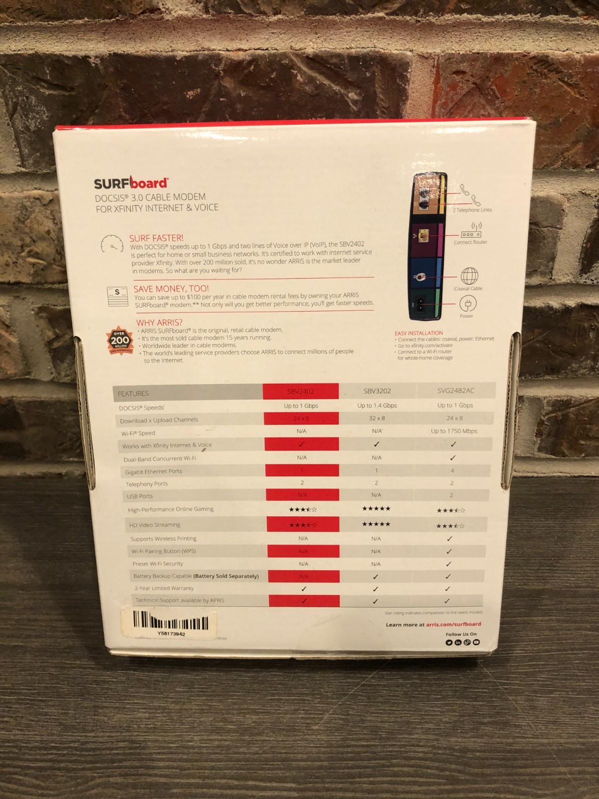 ARRIS SURFboard SBV2402 DOCSIS 3.0 Cable Modem – XFINITY Comcast