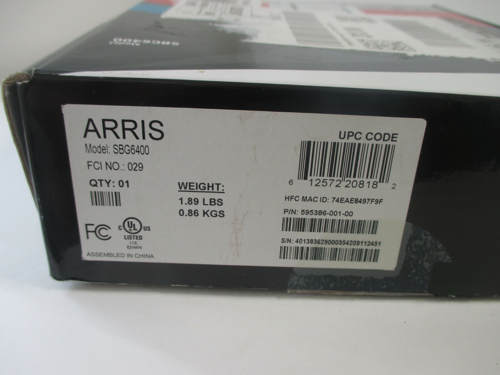 ARRIS SURFboard SBG6400 8×4 DOCSIS 3.0 Cable Modem / N300 Wi-Fi Router w/ power