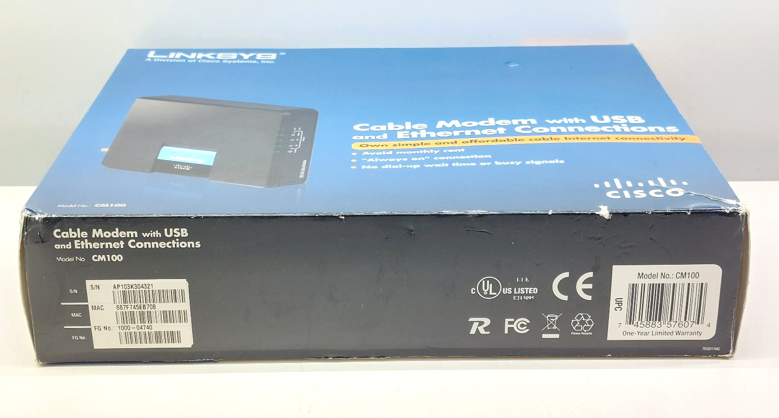 Linksys CM100 Cable Modem with USB and Ethernet Connections