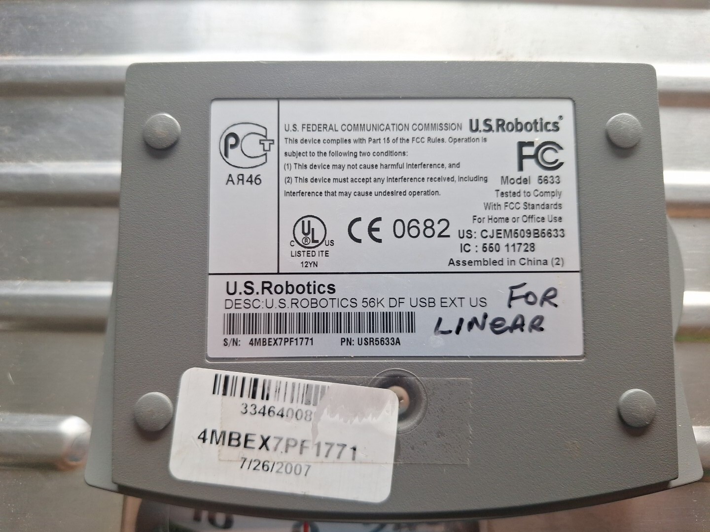 US ROBOTICS USR5633B 56K FAXMODEM USB | MODEL 5633