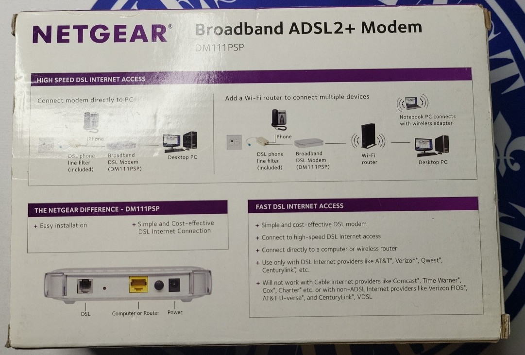 Netgear Broadband ADSL2+ Plus Modem Open Box (DM111PSP-100NAS)