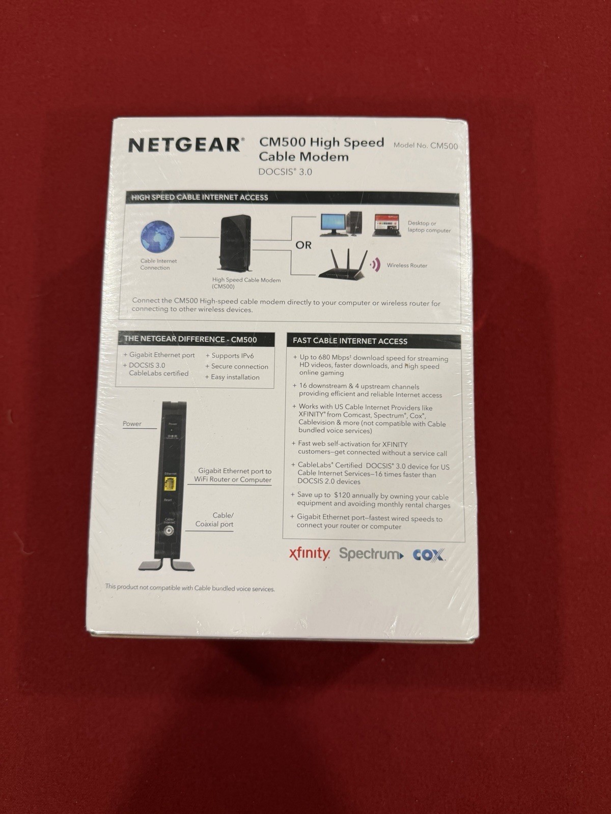 NETGEAR CM500 DOCSIS 3.0 Cable Modem 680 Mbps Gigabit Ethernet IPv6 Comcast