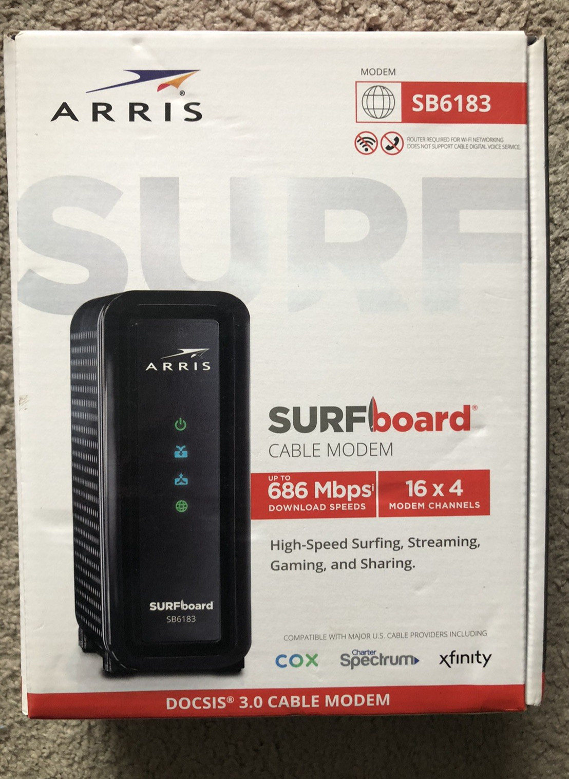 ARRIS SURFboard SB6183 DOCSIS 3.0 Cable Modem -Xfinity Spectrum BLACK