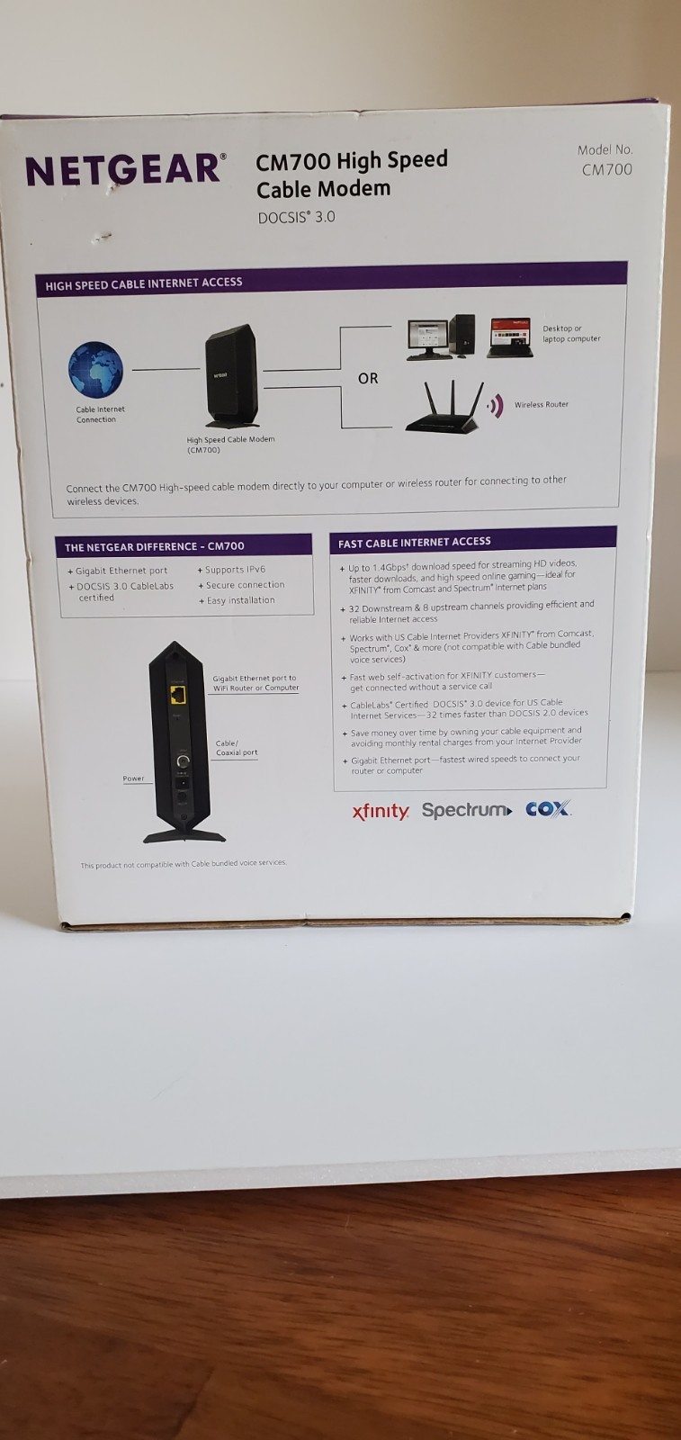 NETGEAR CM700-100NAS High Speed DOCSIS 3.0 Cable Modem, Open Box without Use