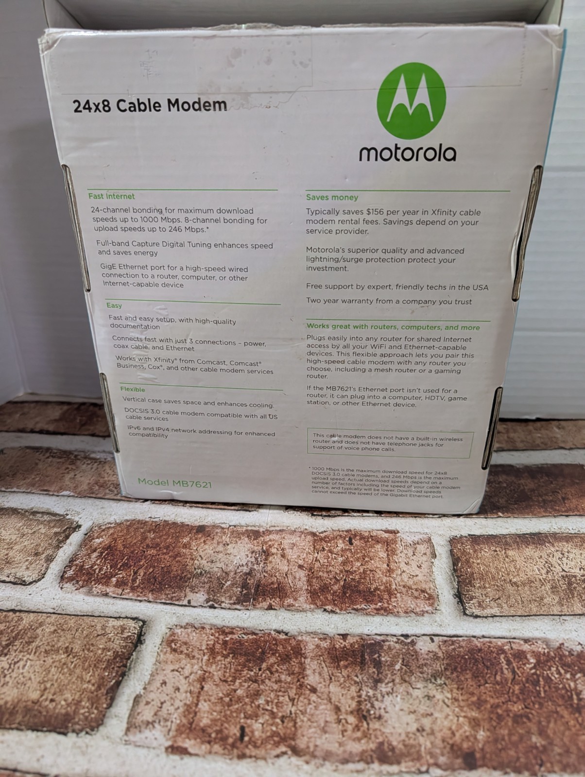 Motorola MB7621 DOCSIS 3.0 Cable Modem 24×8 1000 Mbps Gigabit Tested Works Box