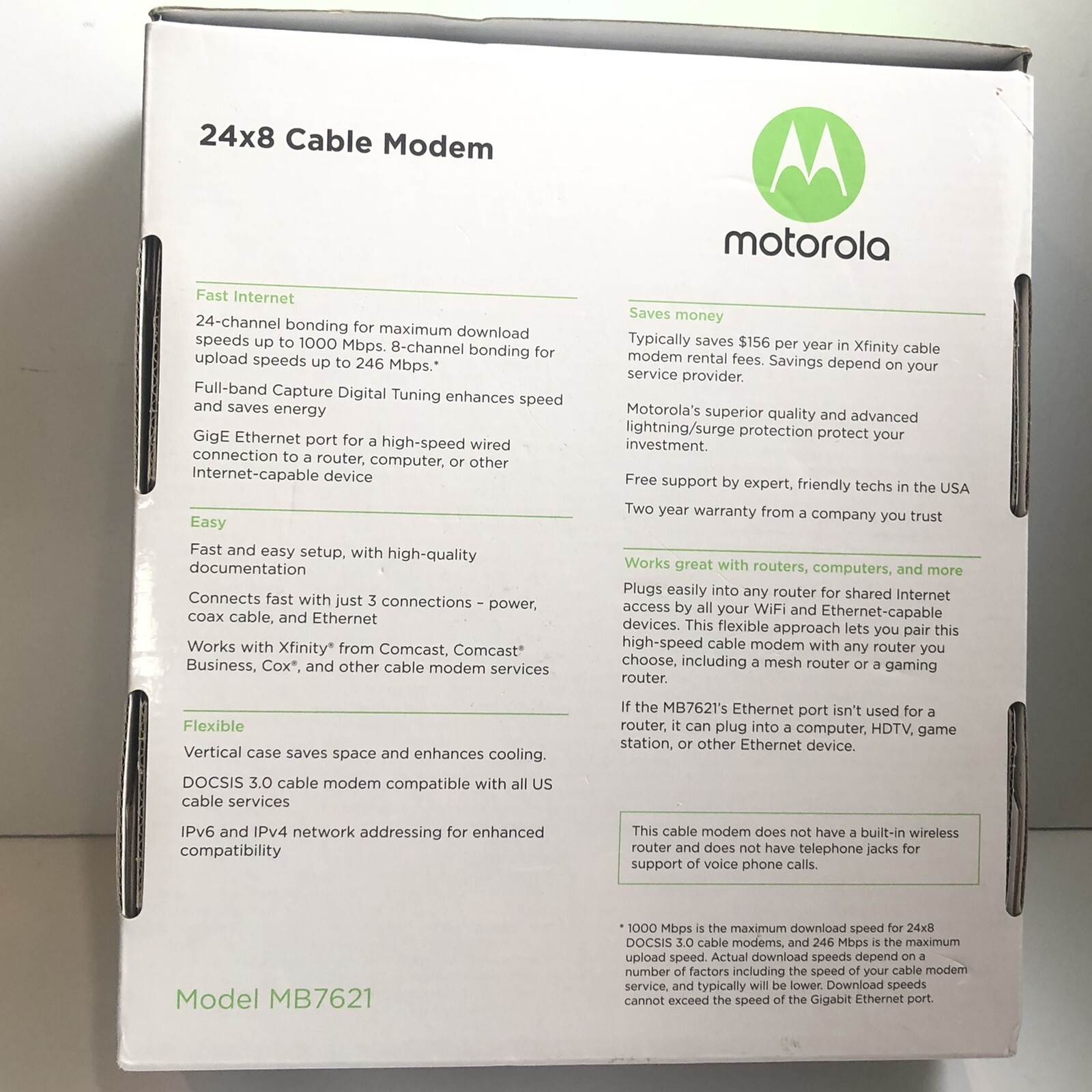 Motorola Cable Modem 24×8 Model MB7621 DOCSIS 3.0 with 24 x 8 Channel Bonding