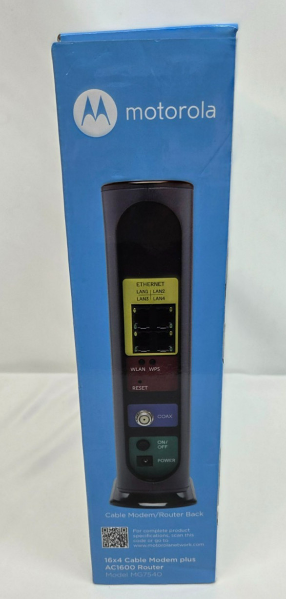 Motorola MG7540 Cable Modem Router Combo DOCSIS 3.0 16×4 AC1600 WiFi | In Box