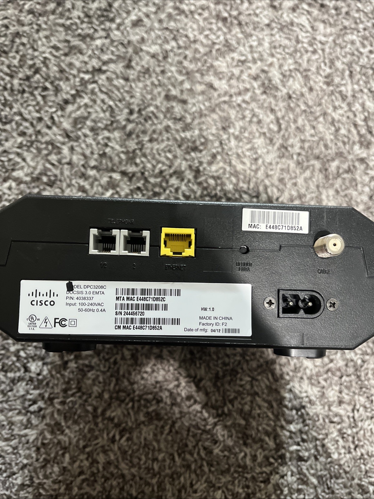Cisco DPC3208 Black 8×4 DOCSIS 3.0 Gigabit Internet Cable Modem Unit Only