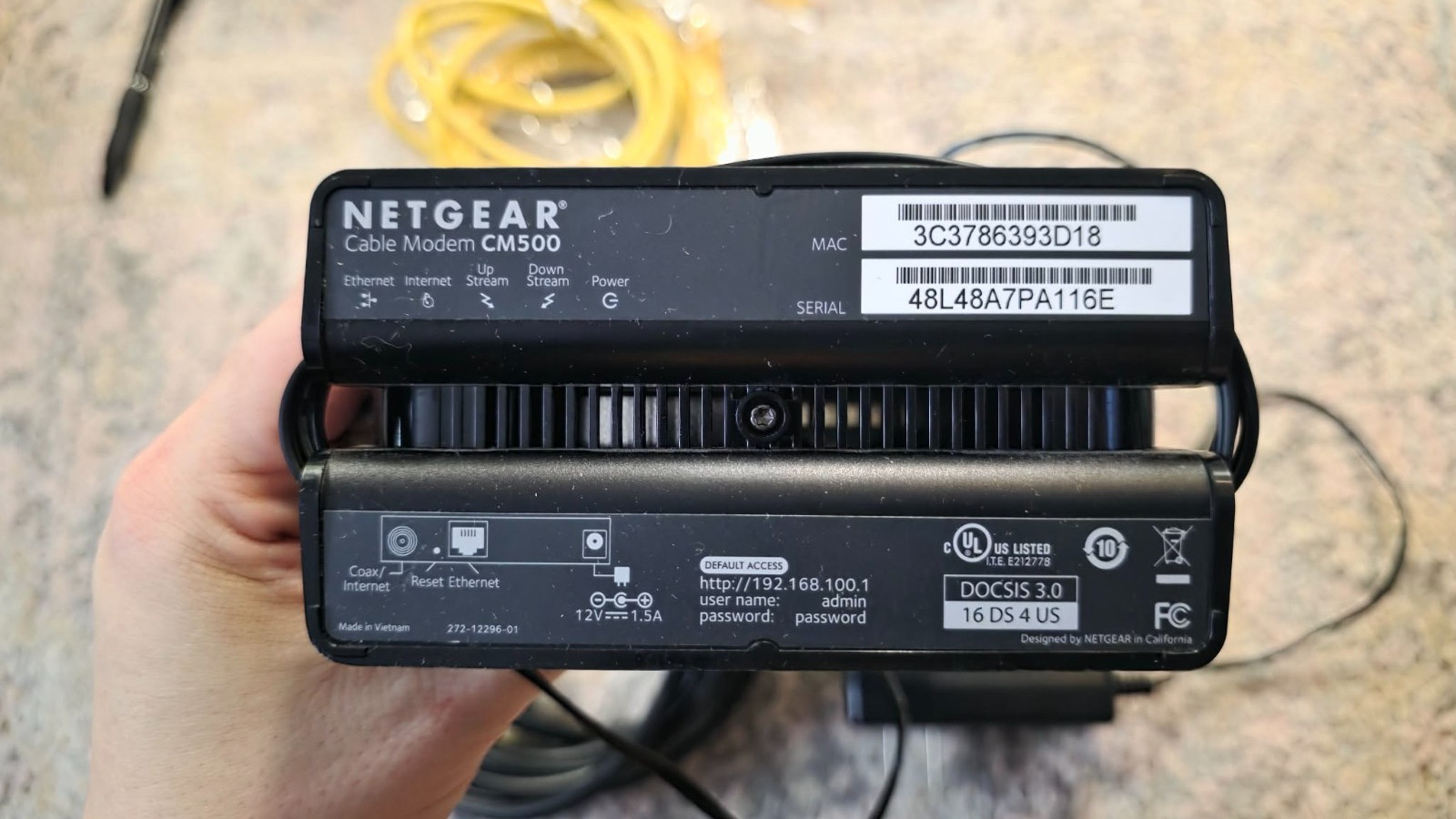 USED NETGEAR CM500 Hi Speed Cable Modem 680 Mbps – Black (Xfinity, Spectrum)