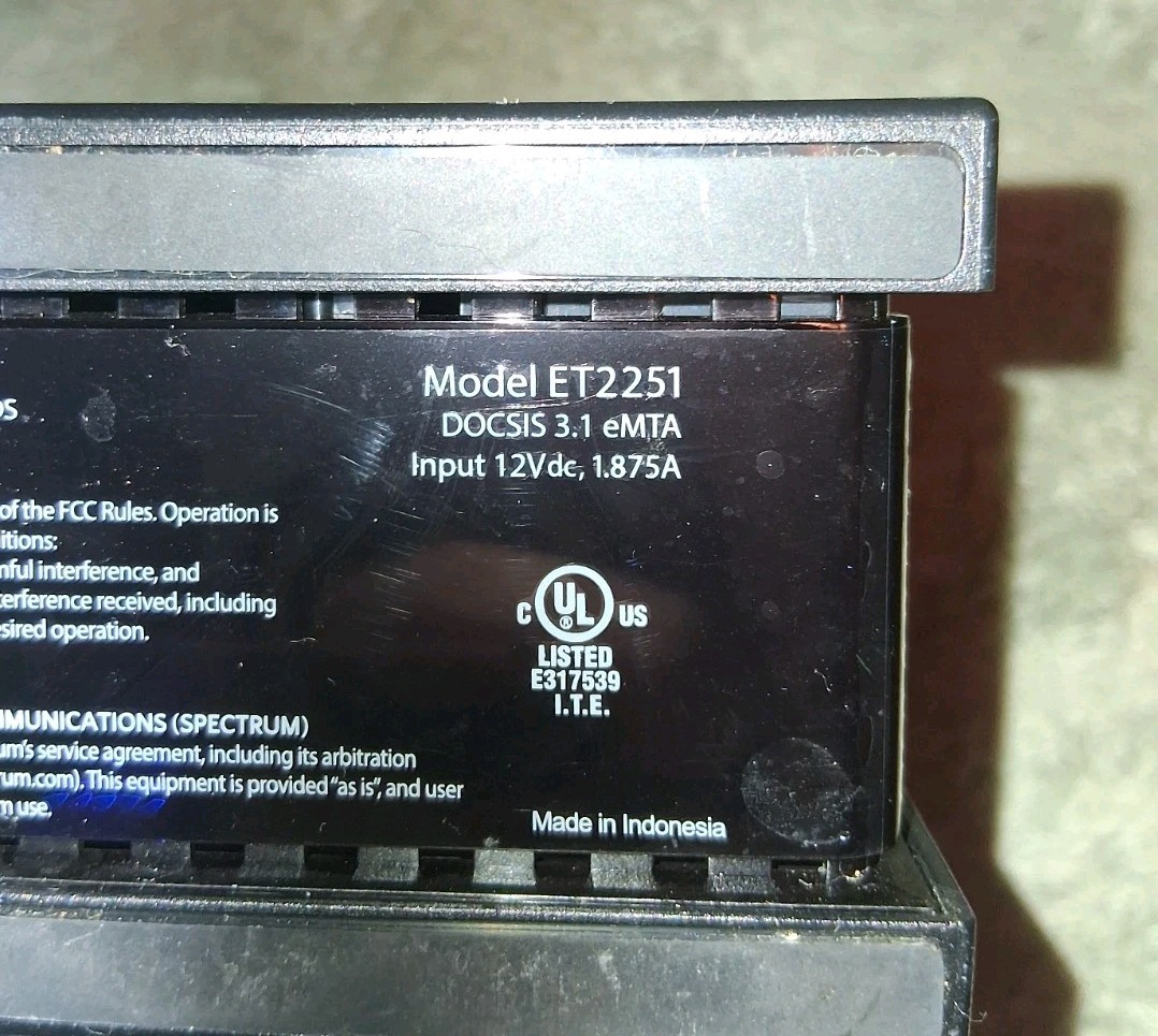 Spectrum ET2251 DOCSIS 3.1 eMTA 2.5G Internet Modem w/ Power Adapter