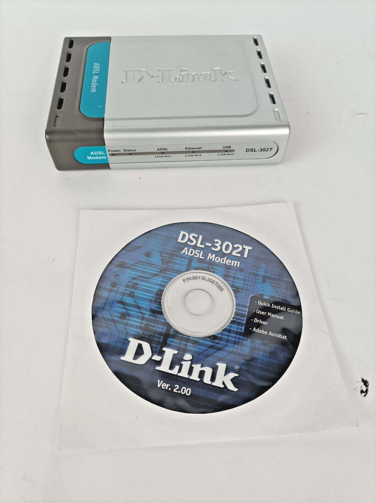 D-Link DSL-302T ADSL Modem USB Ethernet RJ11 RJ45 with power supply and driver