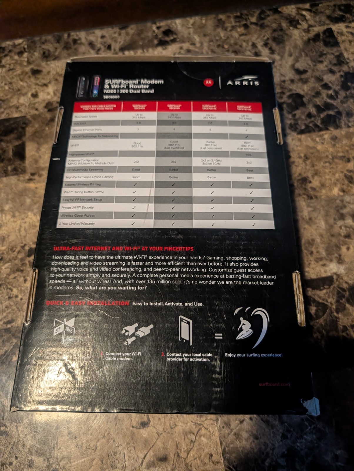 Motorola ARRIS SURFboard SBG6580 DOCSIS 3.0 Cable Modem and Wi-Fi Router N300