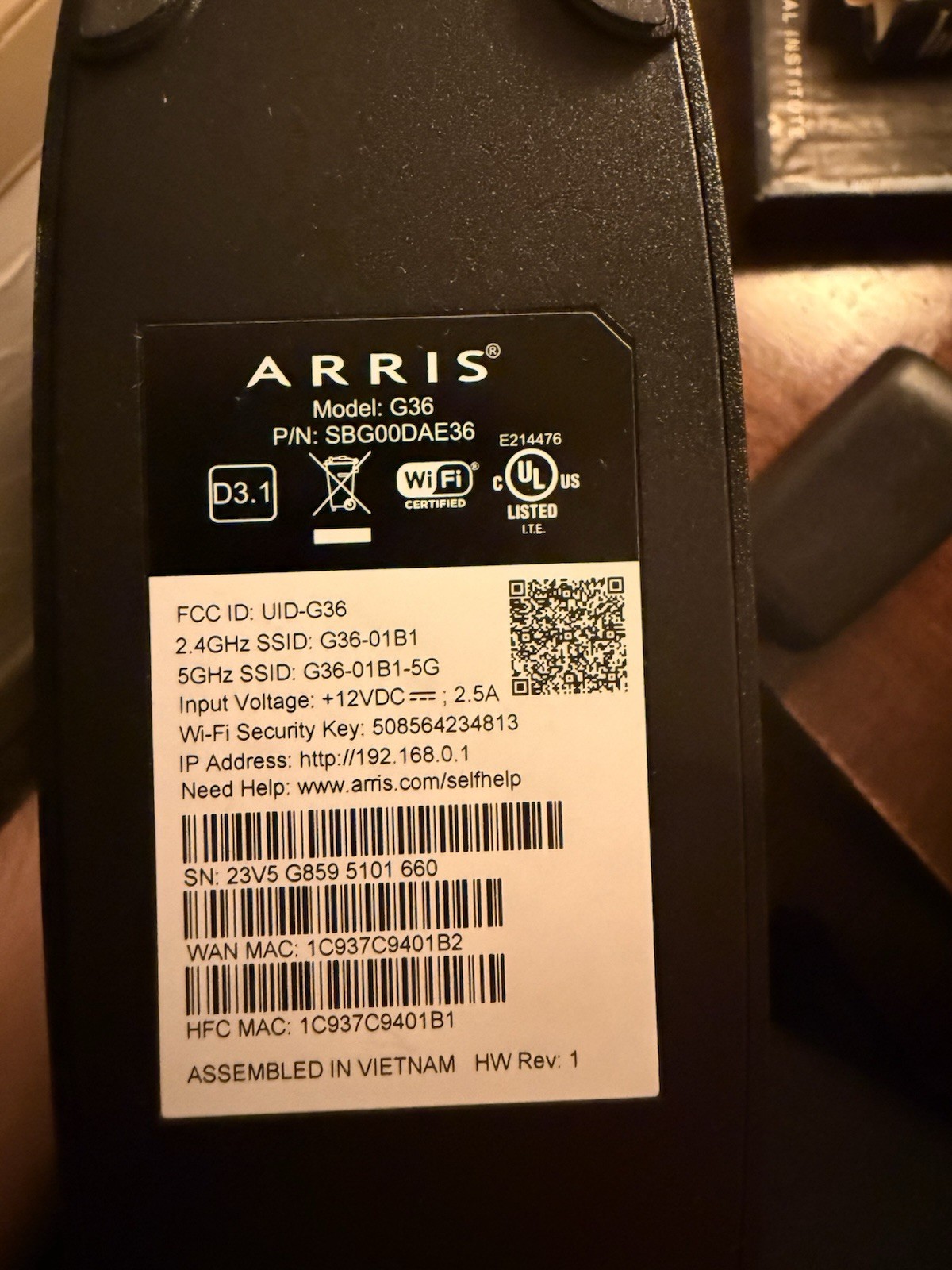 ARRIS G36 Cable Modem Router Combo DOCSIS 3.1, Multi-Gigabit, WiFi 6