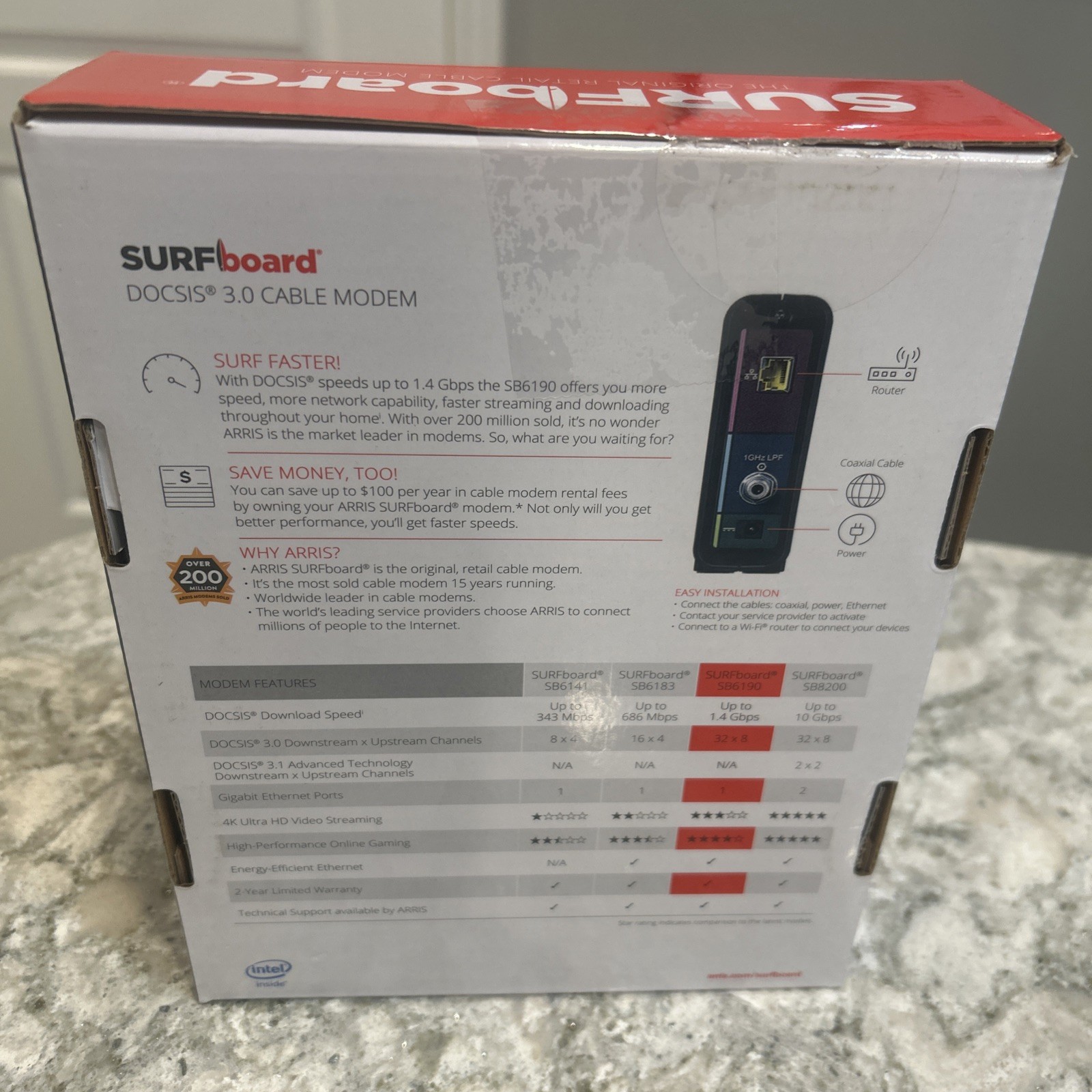 ARRIS SURFboard SB6190 DOCSIS 3.0 Cable Modem 1.4Gbps Ethernet xfinity COX