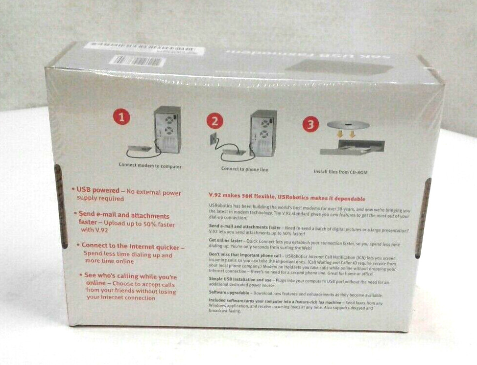 US Robotics USR5633B 56K USB FaxModem Advanced Dial-Up Connectivity Plug & Play