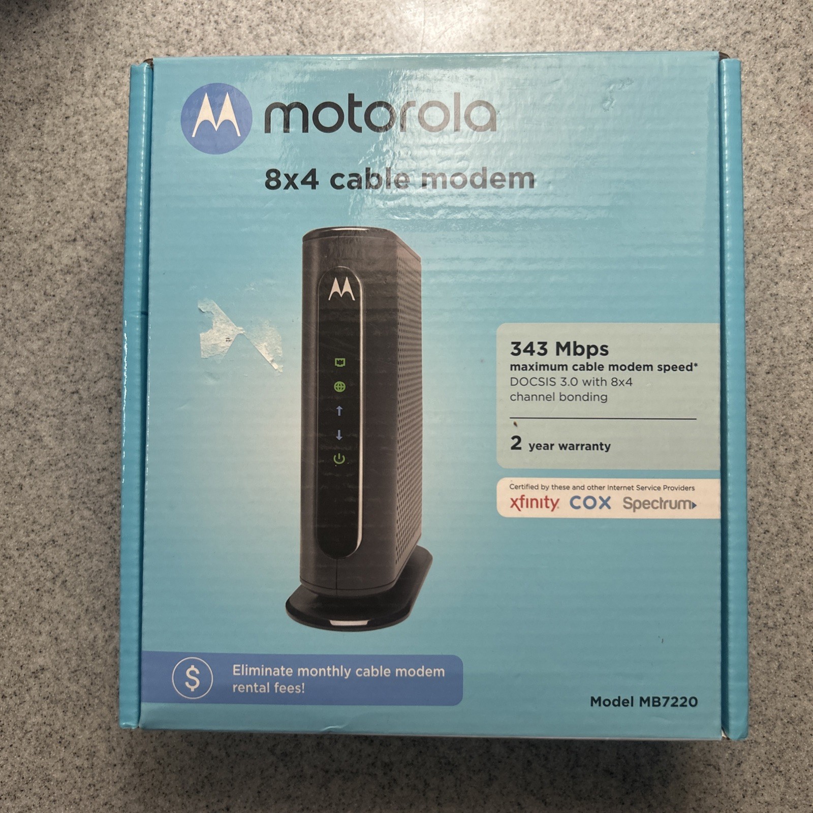 MOTOROLA 8×4 Cable Modem, Model MB7220, 343 Mbps DOCSIS 3.0