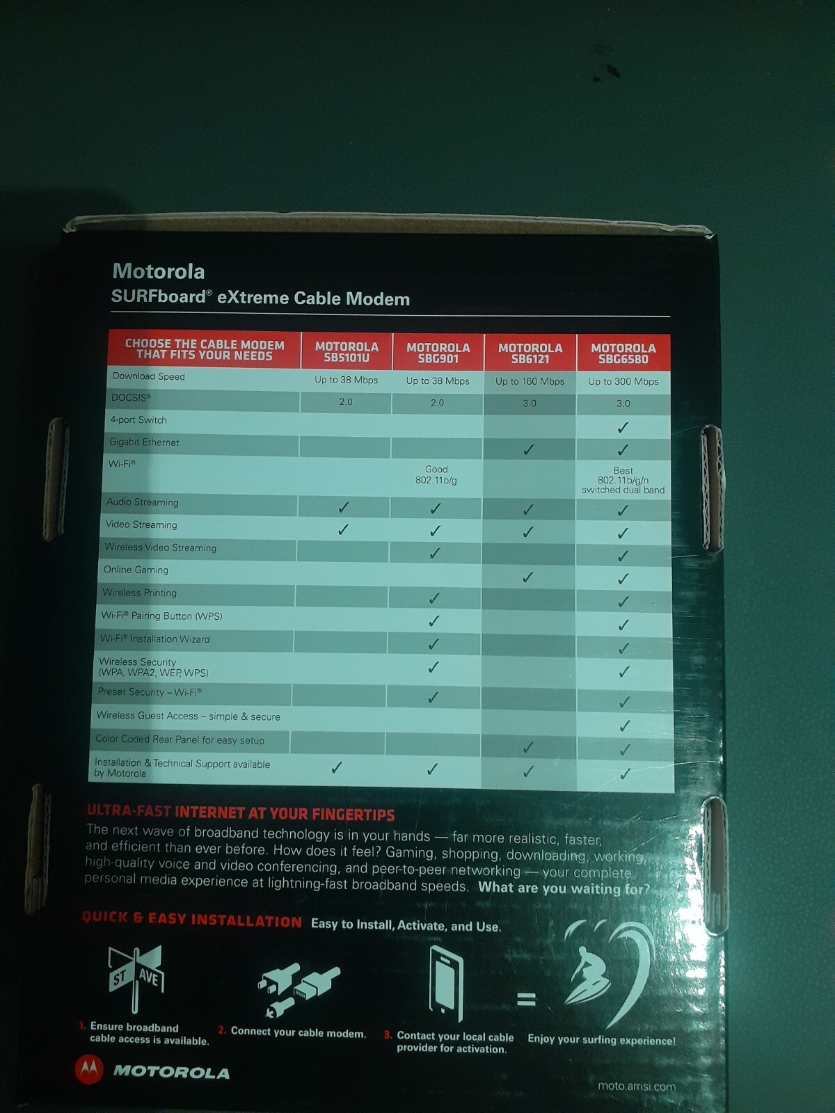 Motorola SURF Board (r) eXtreme cable Modem of model:SB6121 12v DC 0 75A