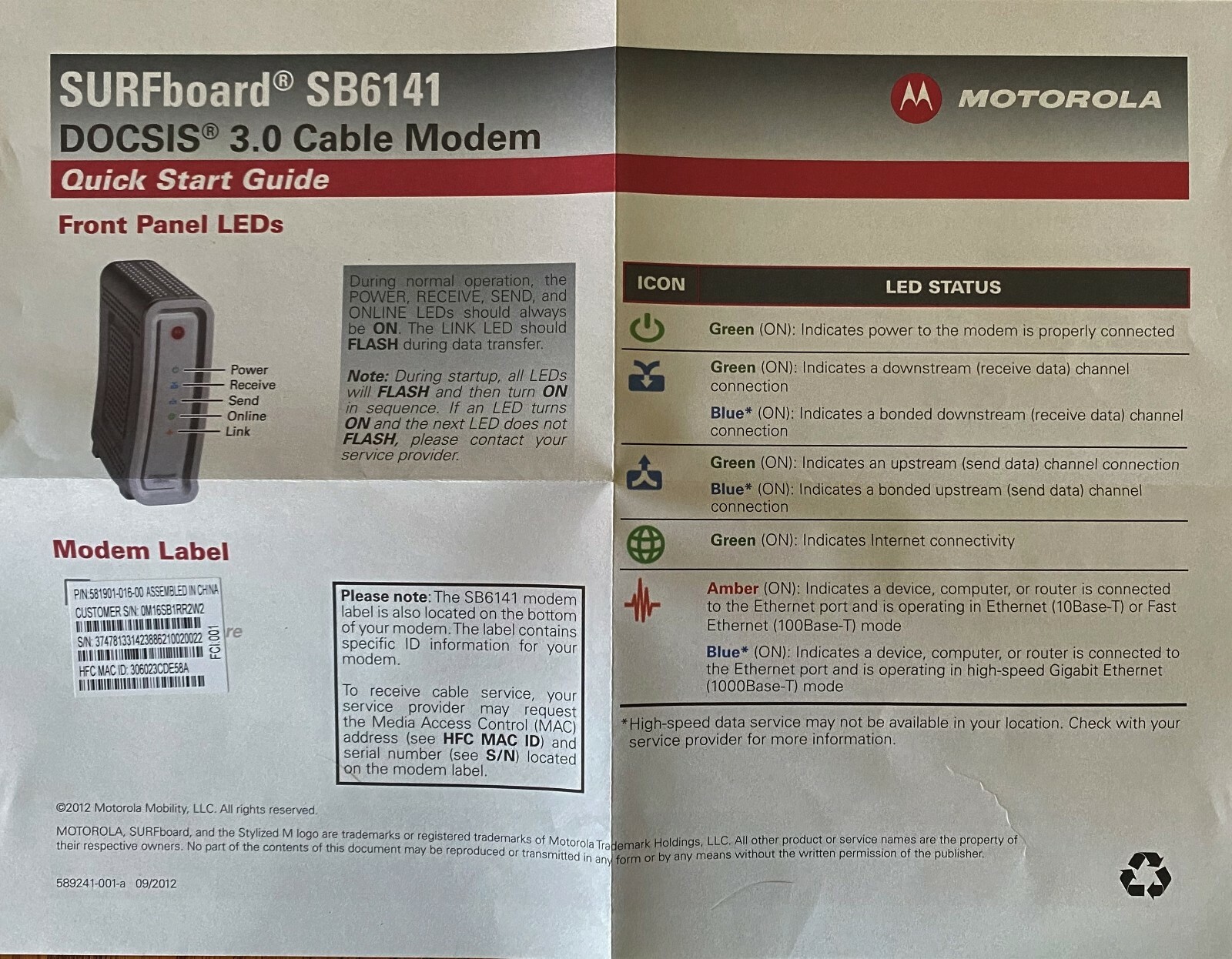 ARRIS SURFboard SB6141 Docsis 3.0 Cable Modem