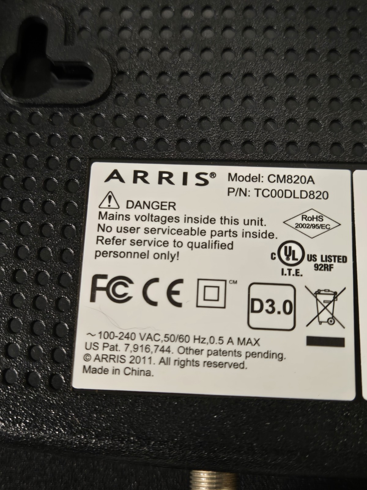 ARRIS CM820A/CT DOCSIS 3.0 Cable Modem