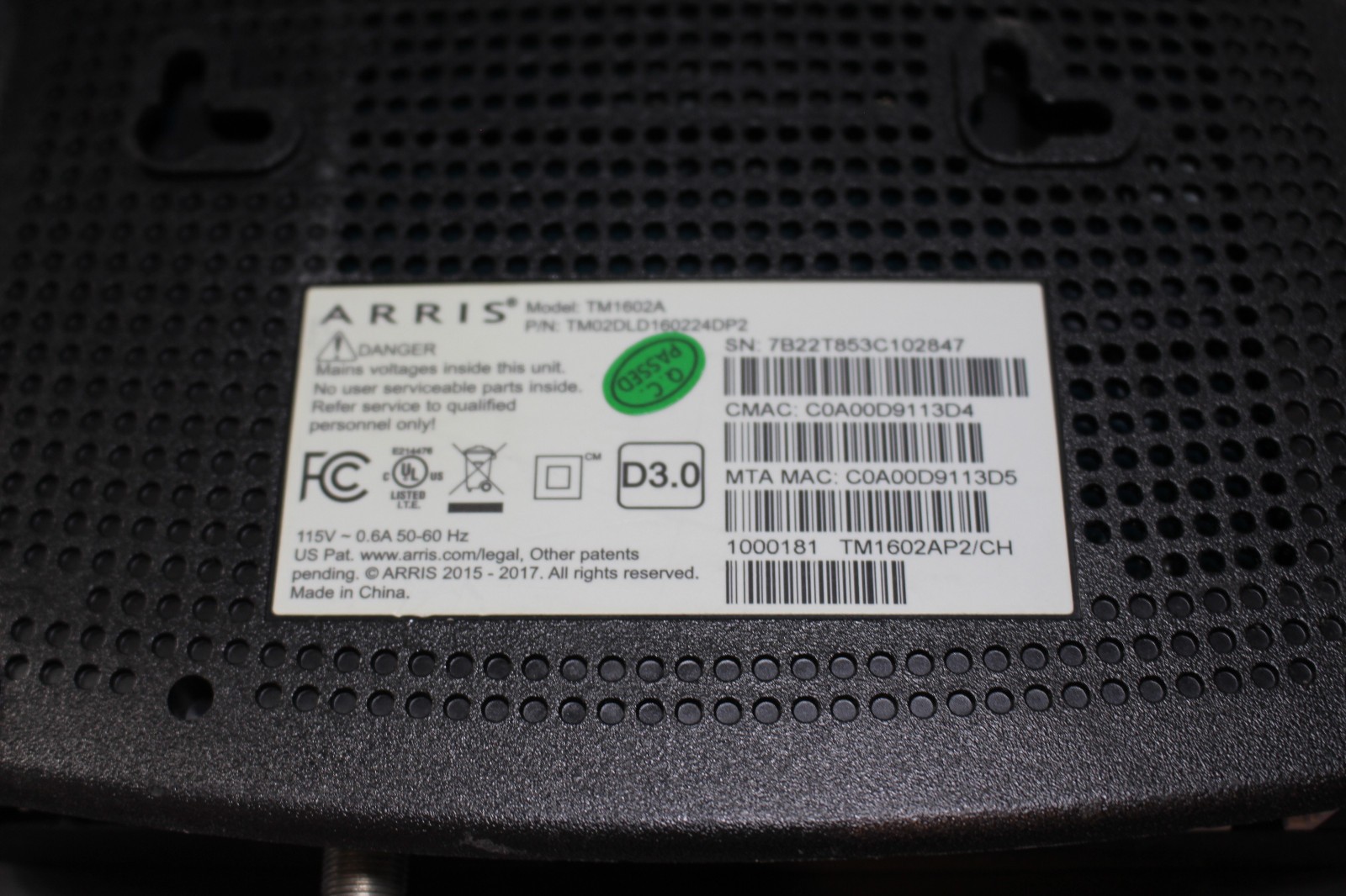 Arris TM1602A Cable Modem for Charter, Optimum – DOCSIS 3.0
