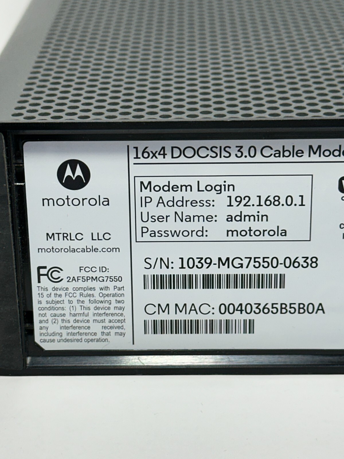 Motorola MG7550 Modem w/ Dual Band Wifi Comcast Xfinity, Cox, Spectrum