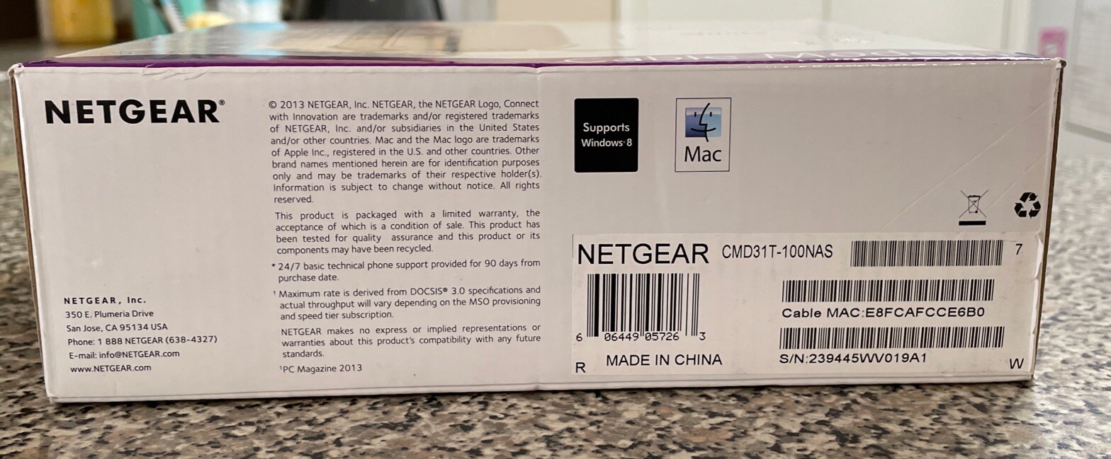 NETGEAR Docsis 3.0 High Speed Cable Modem (NEW)